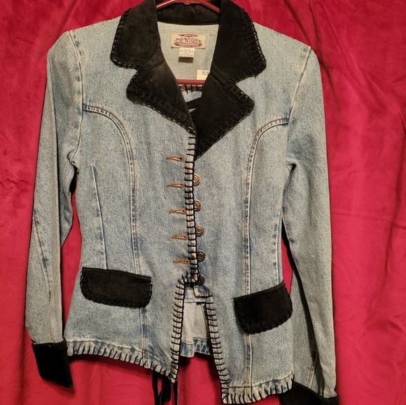 Vintage Authentic Denimes Original Jeans Mini Skirt and Blazer w/Suede. Size SM